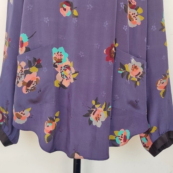 Rebecca Taylor Purple Silk Floral Shirt Long Sleeve Size 10 - Picture 5 of 11